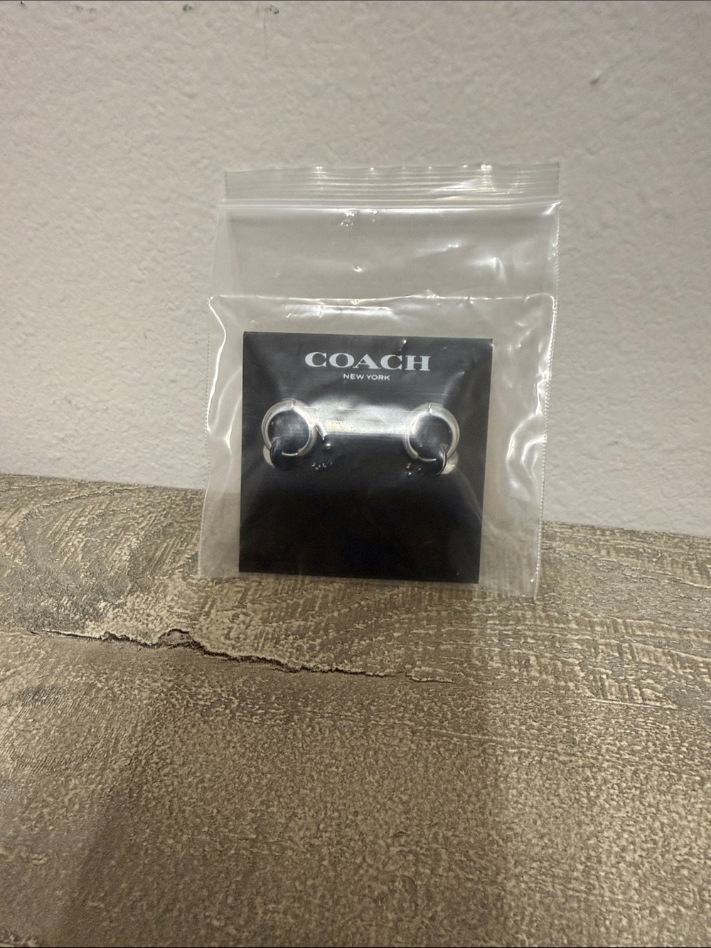 Coach Silver-Tone Hoop Stud Earrings on Black Card